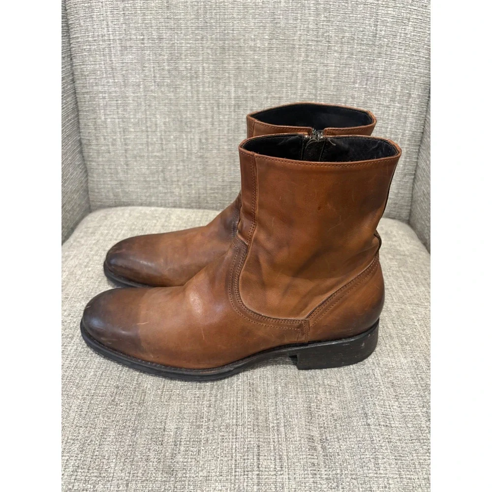 To Boot New York Adam Derrick Mens Brown Leather Side Zip Boots Size 9.5